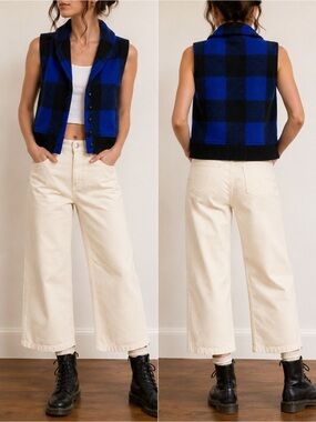 ๐ฆฌ Vintage Woolrich Woman Blue & Black Buffalo Plaid Wool Vest โ Made in USA (L)